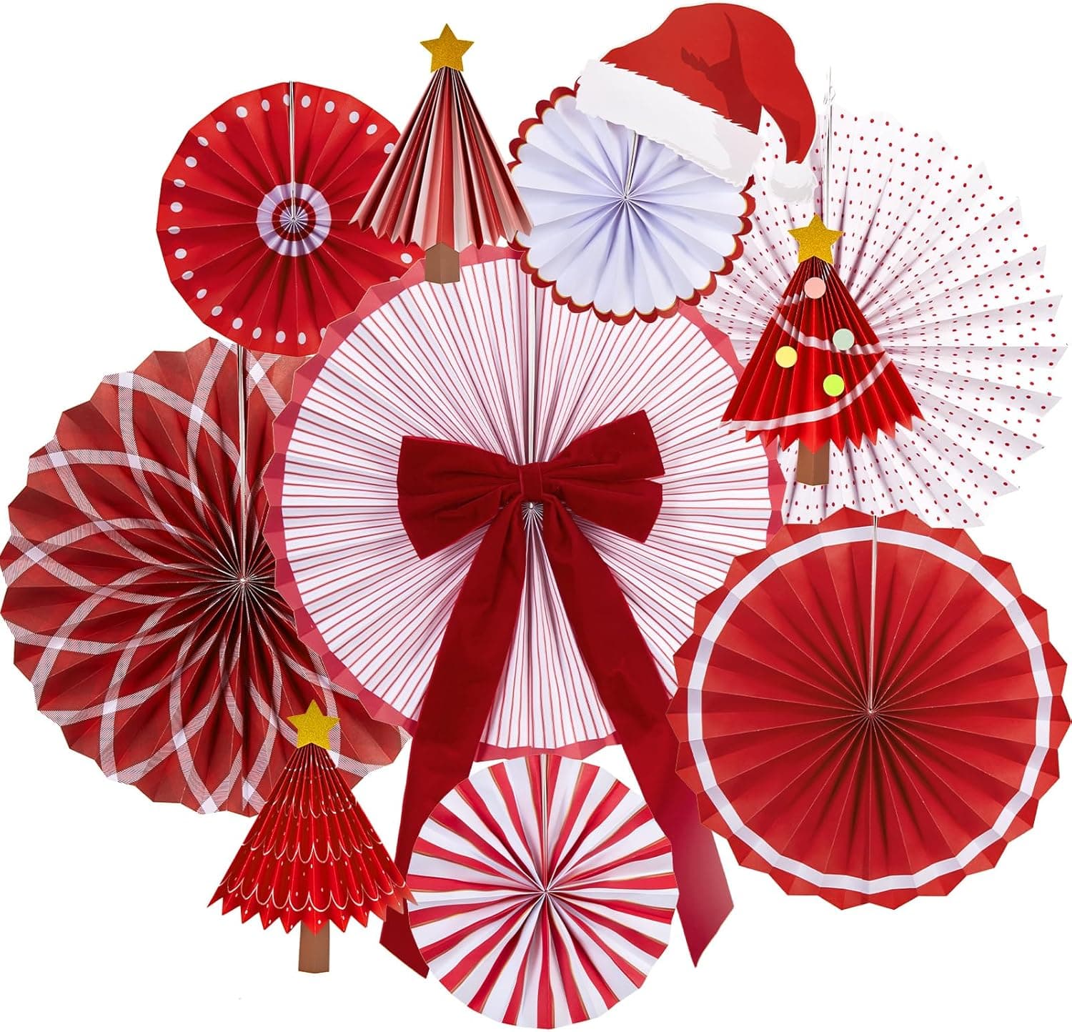 Reusable Christmas Decorations Ceiling Paper Fans with Star Tree Topper 🎄