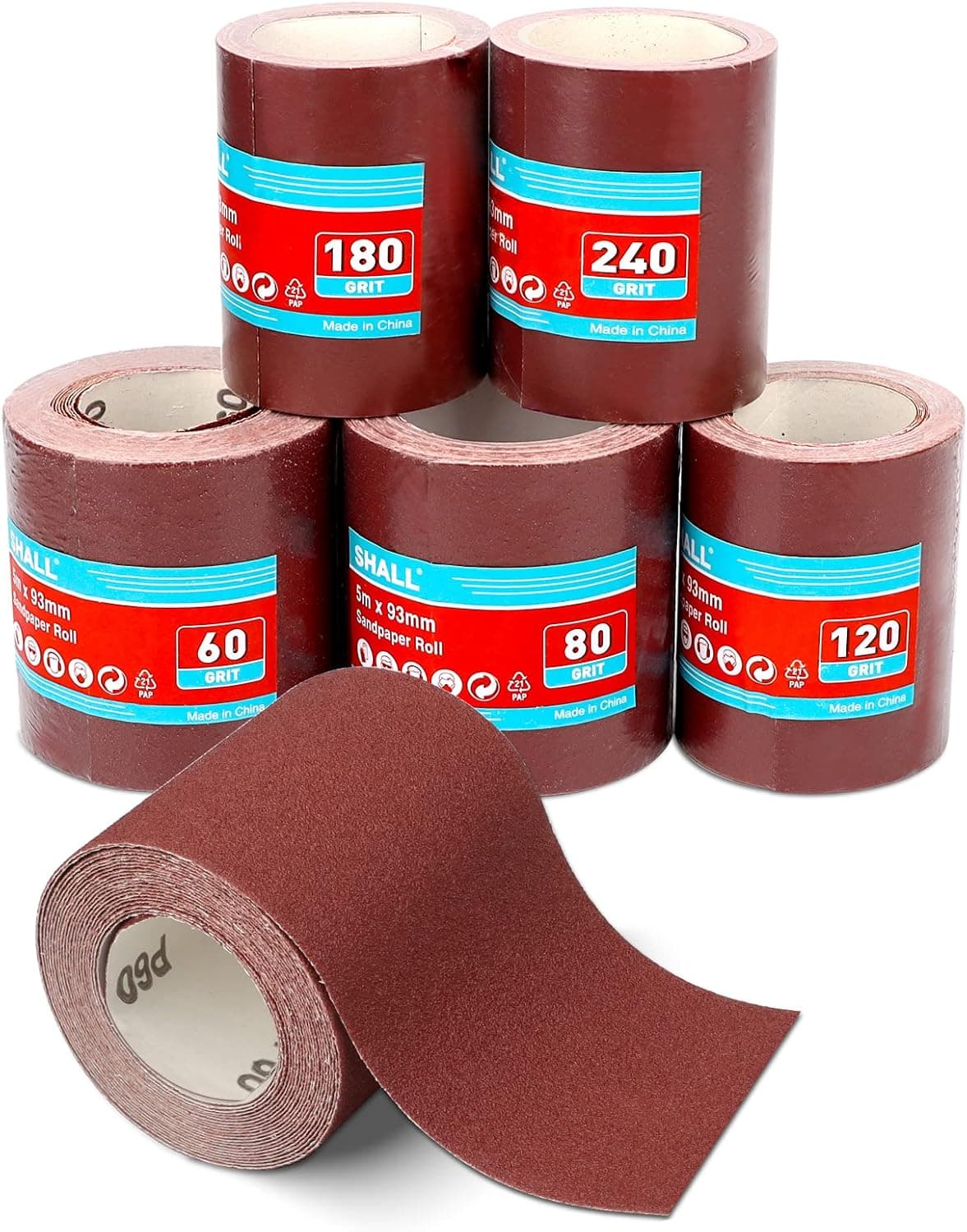 SHALL Sandpaper Roll Set 9.3cm x 5m, 5 grits 🛠️