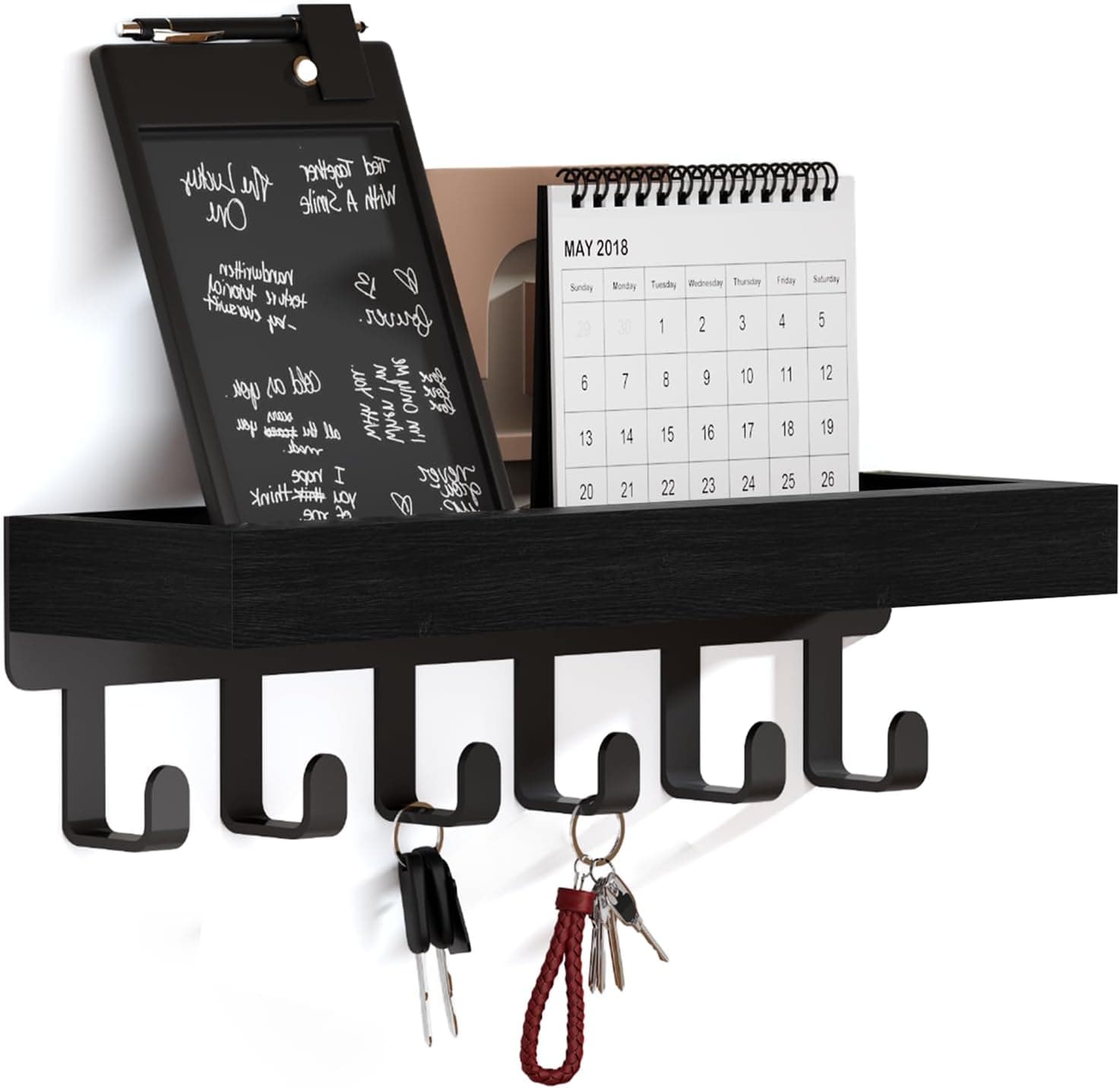 SWTYMIKI Key Holder with Wood Tray and 6 Hooks 📌