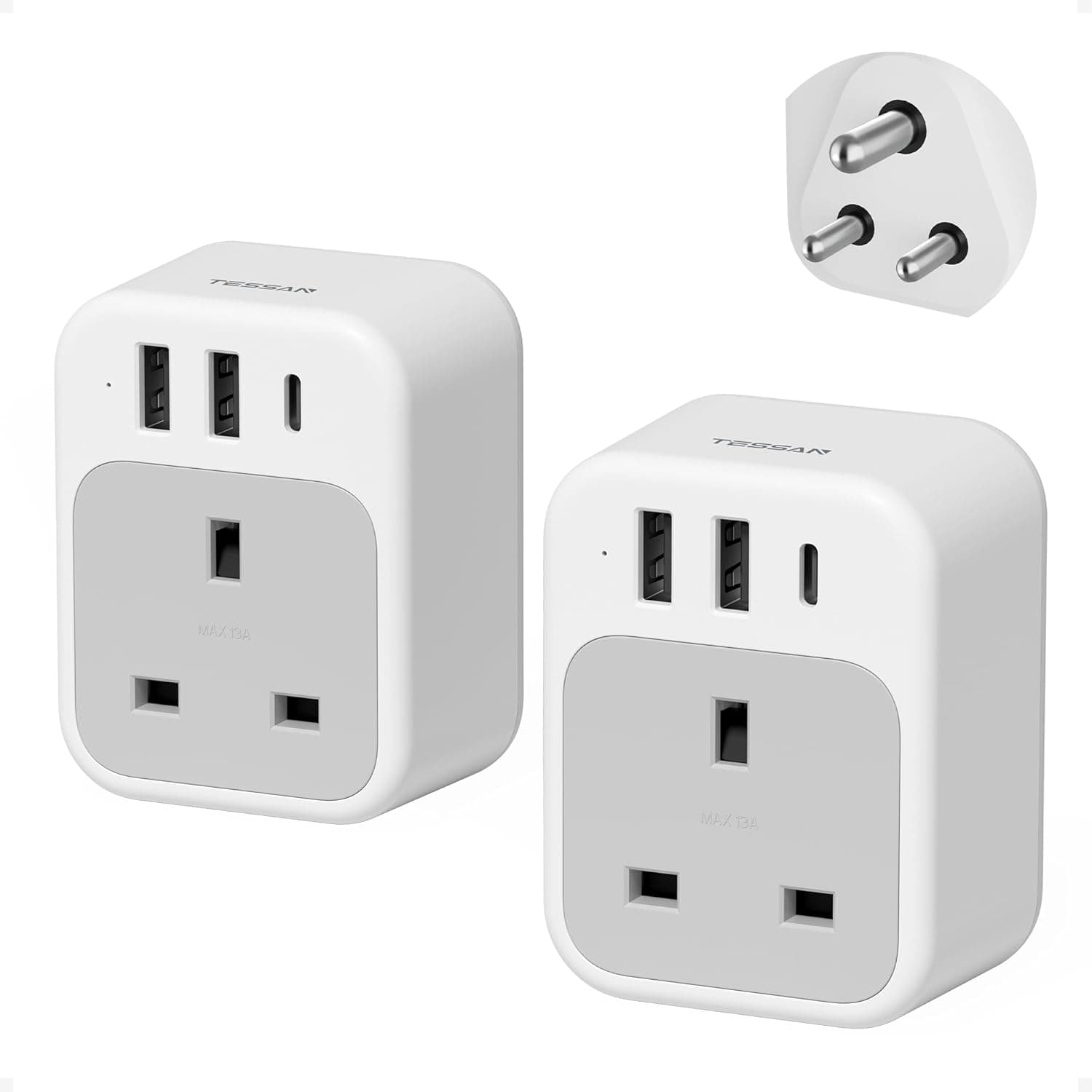 TESSAN UK to India Travel Adapter 2-pack 🔌