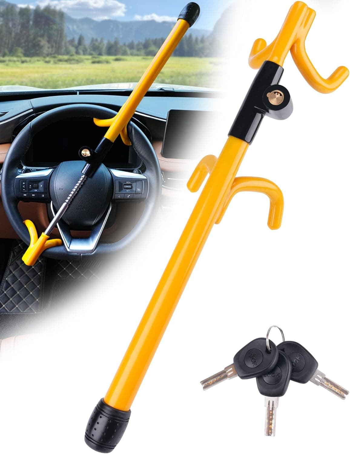 Tevlaphee Steering Wheel Lock 3 keys 🚗
