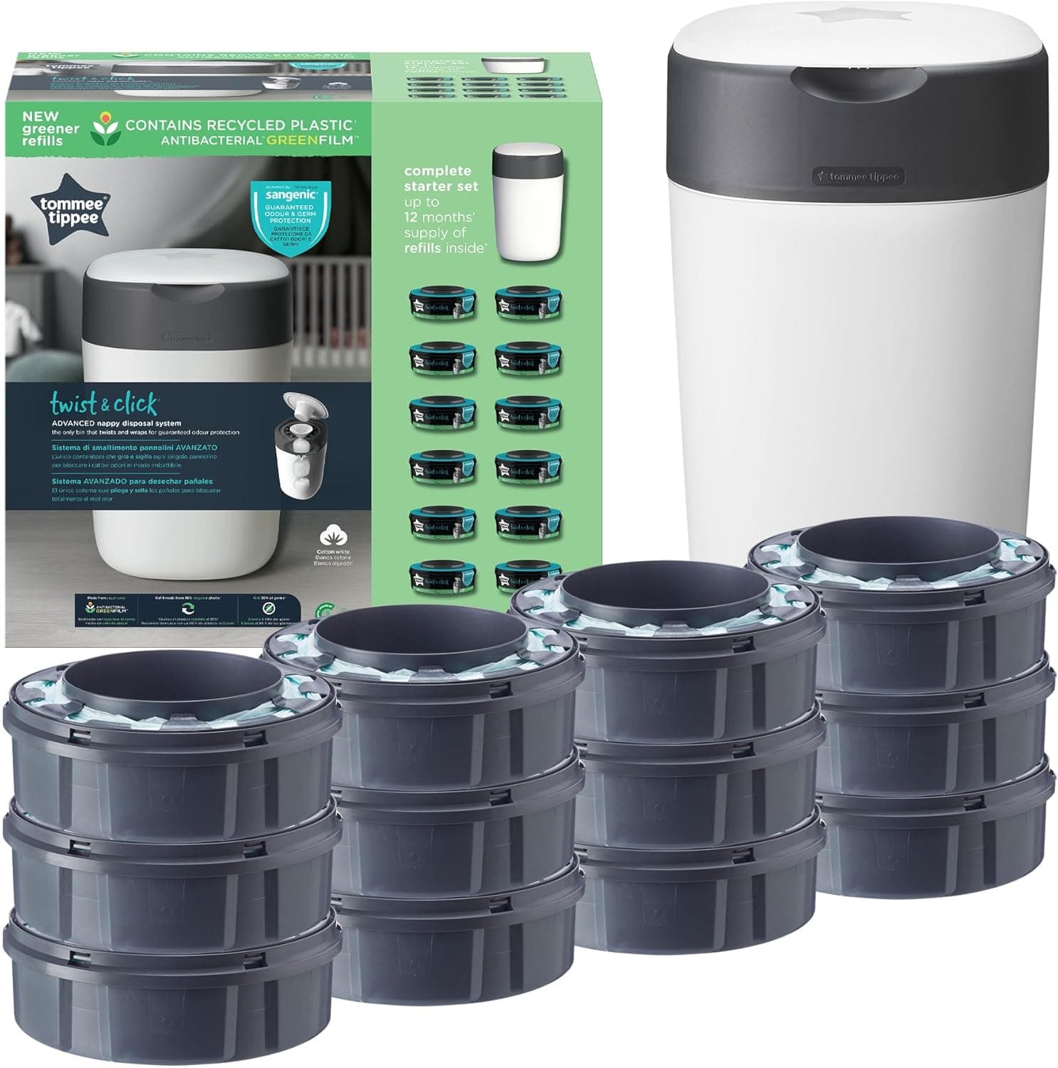 Tommee Tippee Twist and Click nappy bin with 1 refill 🧸