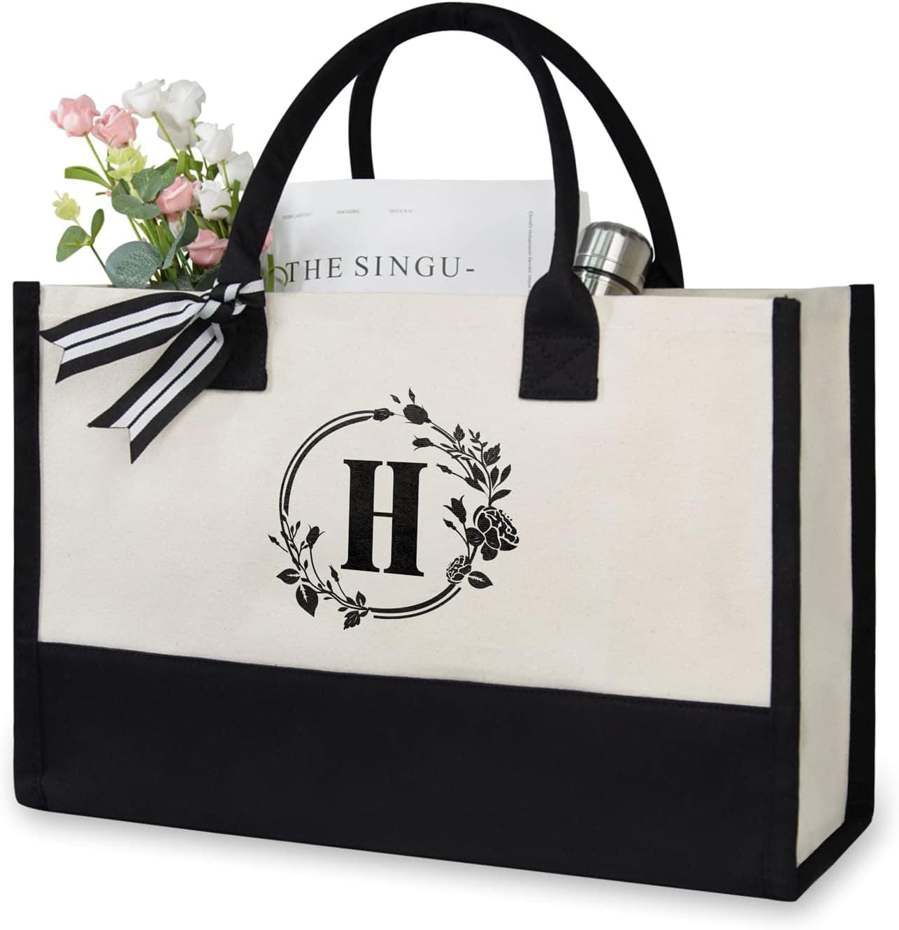 TOPDesign Initial Canvas Tote Bag (Letter H) 👜