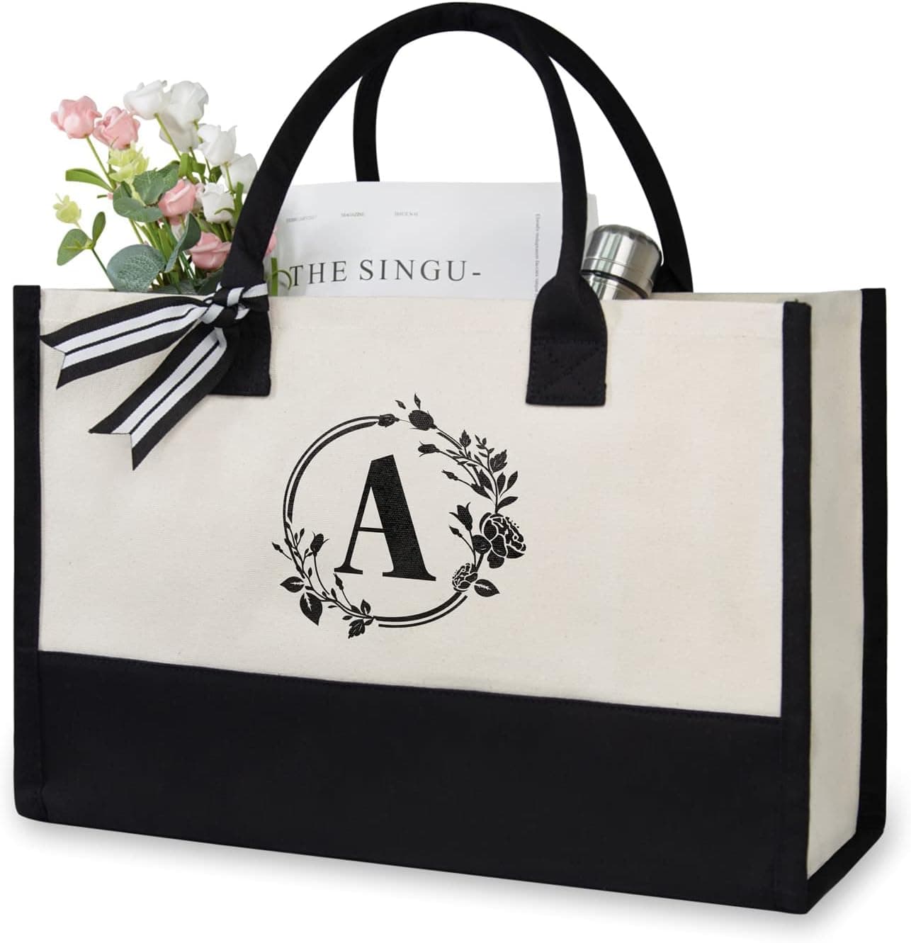 TOPDesign Initial Canvas Tote Bag, personalised, Letter A 👜