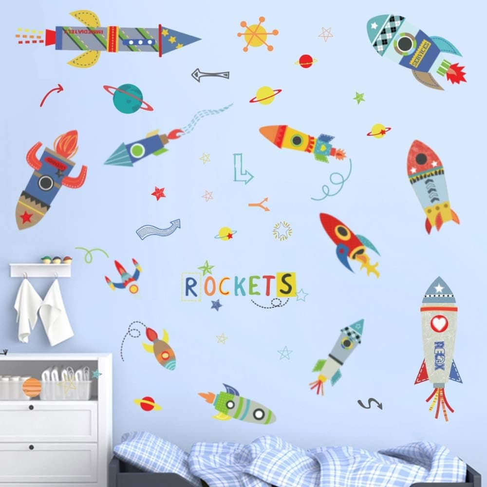 ufengke Colorful Rockets Wall Stickers Outer Space Decals 🚀