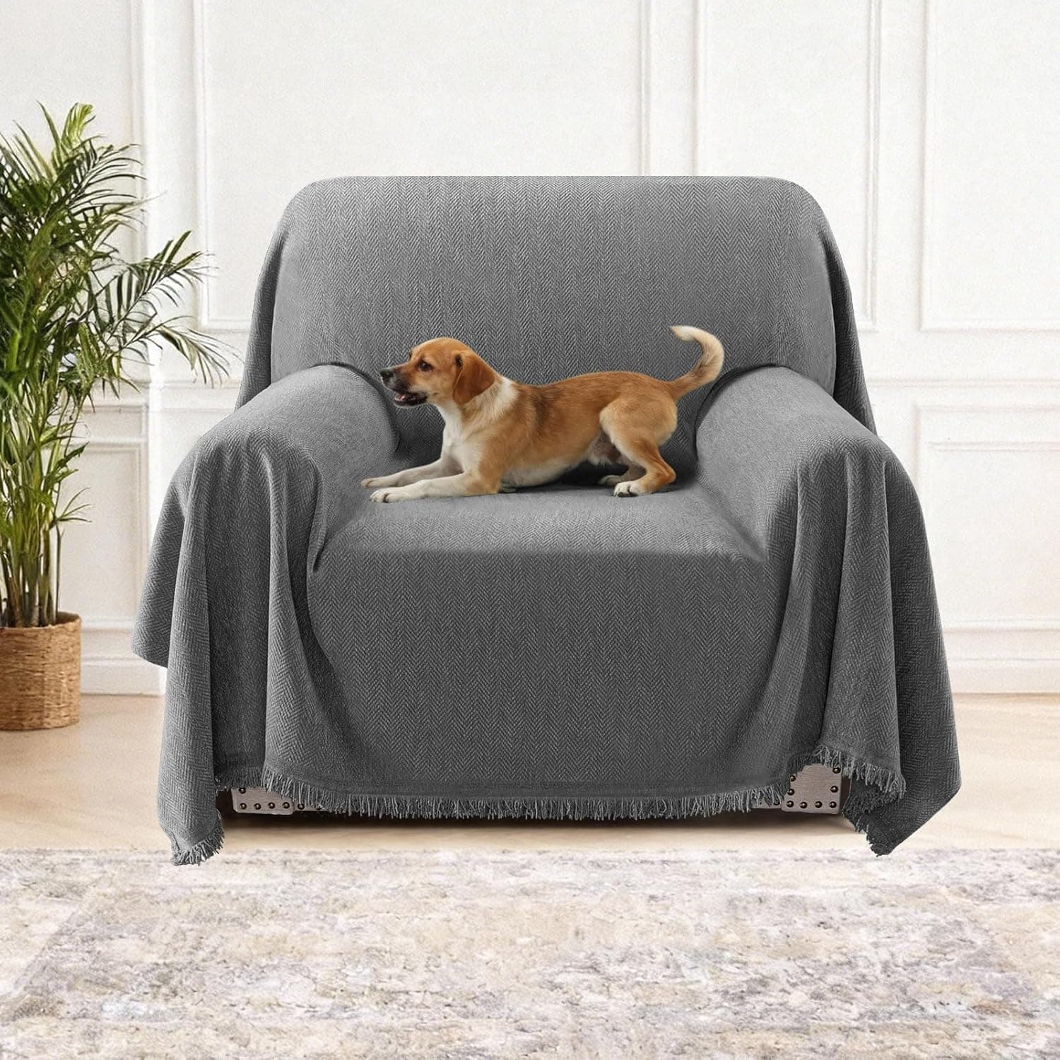 H.Versailtex Chenille Sofa Cover 3 Seater Grey 180 x 340 cm 🛋️