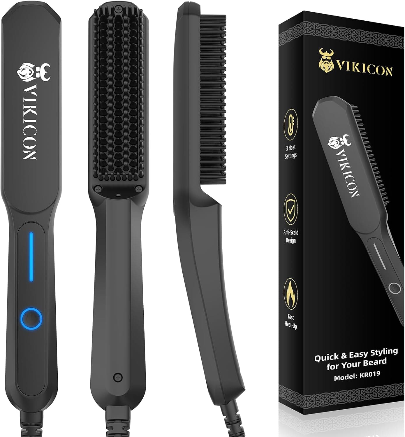 VIKICON Beard Straightener Comb 3-temp 🔥🧔🏻♂️