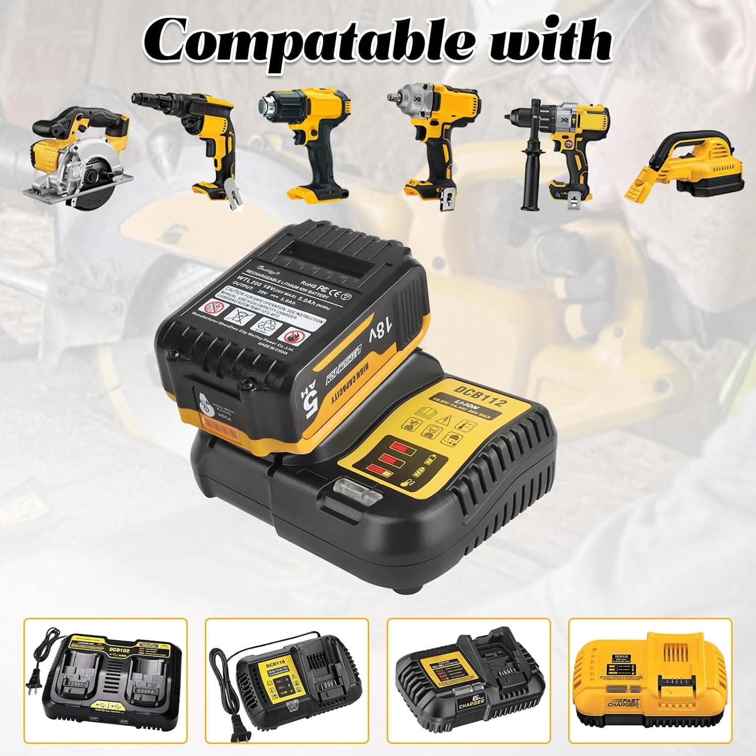 Waitley 18V 5.0Ah Replacement Battery for DeWalt drills🔋