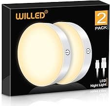 WILLED 3000K Dimmable Touch LED Puck Lights 2-pack 💡