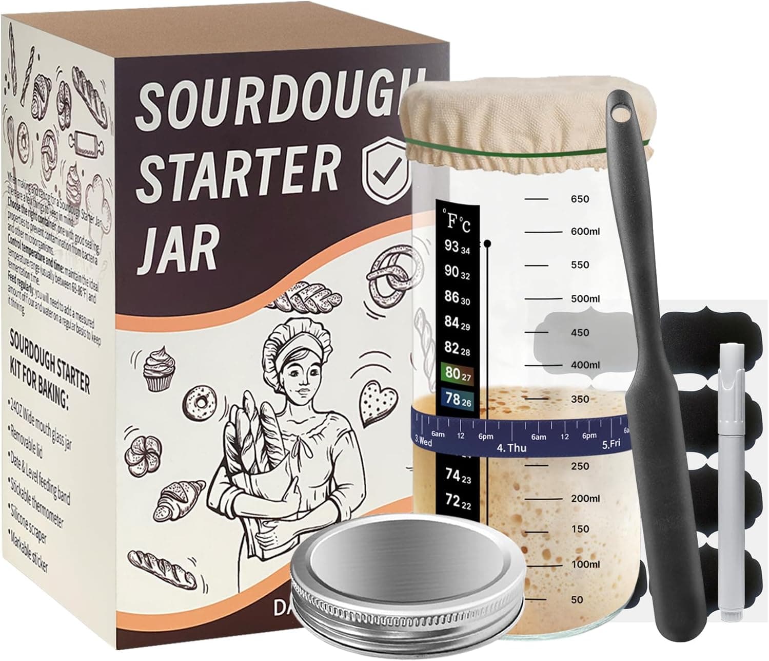 WINUSD 700ML Sourdough Starter Jar Kit for Baking 🍞