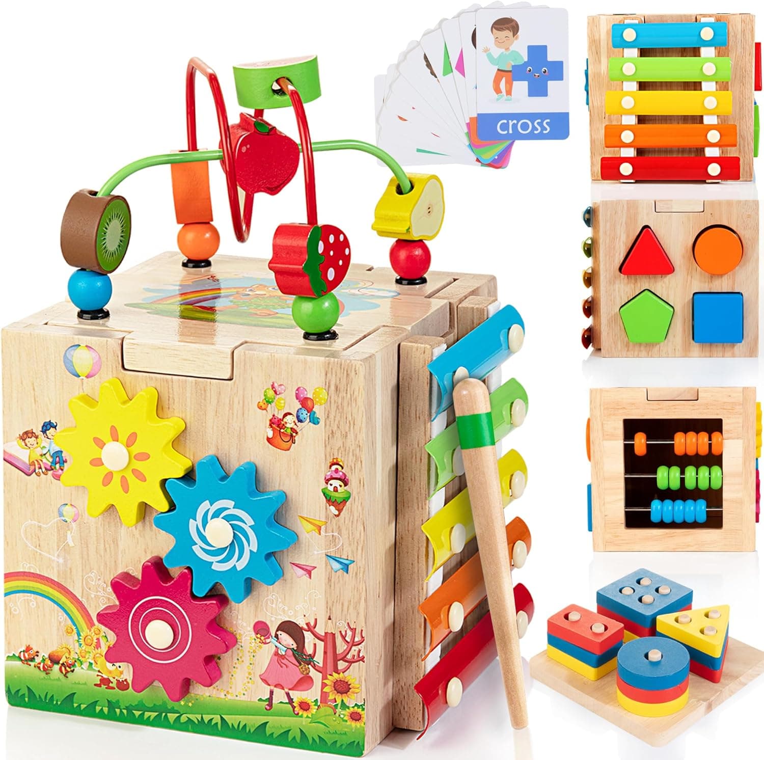 Wooden Activity Cube 8-in-1 Montessori Toys for 12M+ Toddlers 🎲