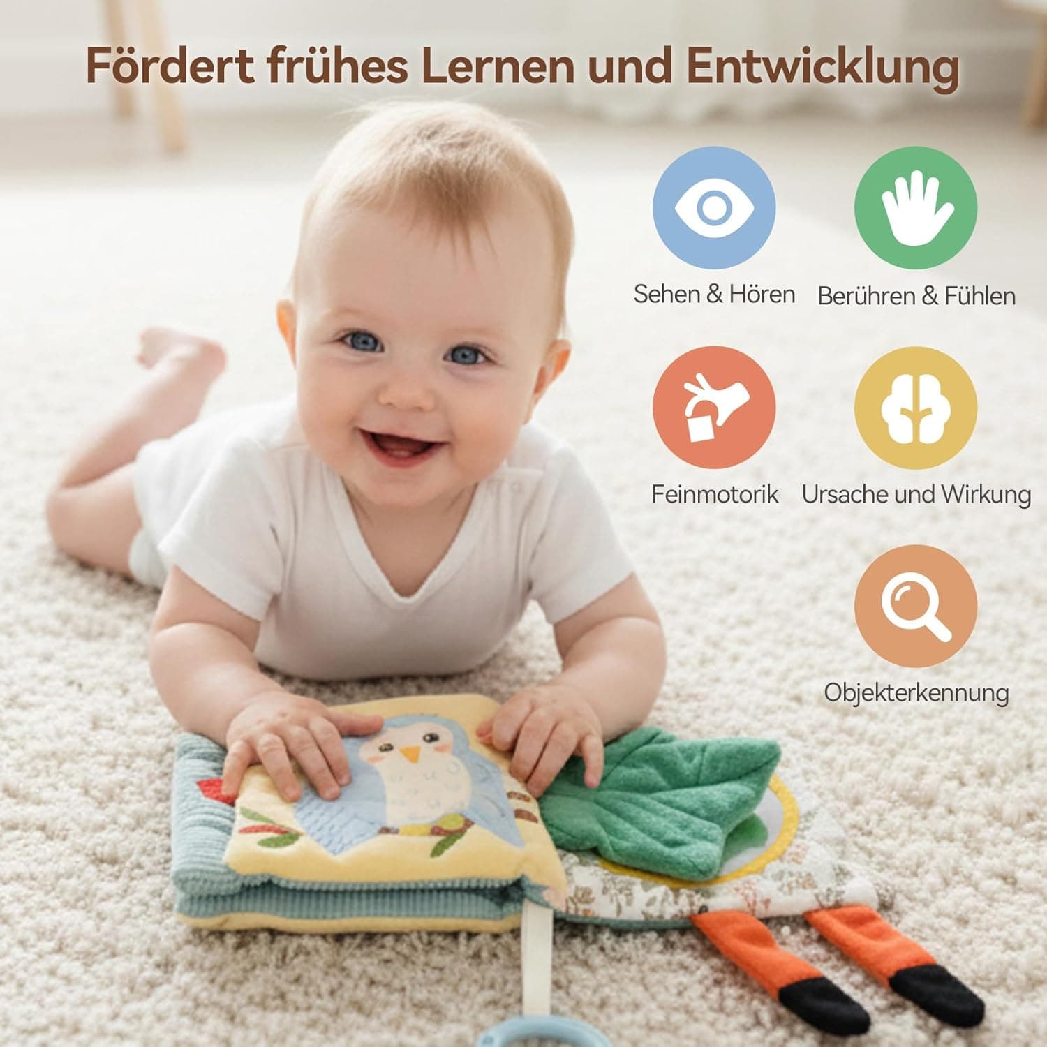 WOODEN TEETHER Baby Soft Books 0–6 Months sensory book 📚