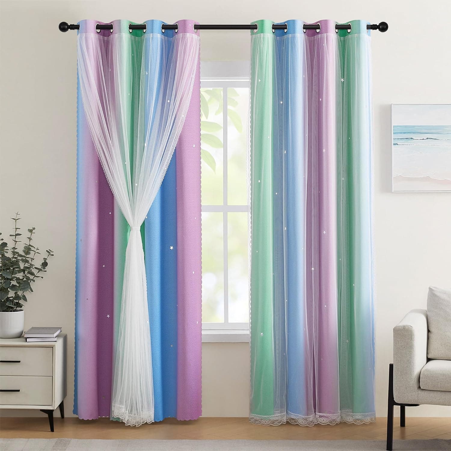 XiDi Ombre Voile Curtains 132x183cm nursery curtains 🪟