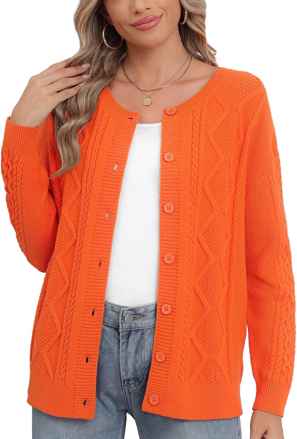 YGJIEGENG Chunky Cable Knit Cardigan S-2XL 🧥