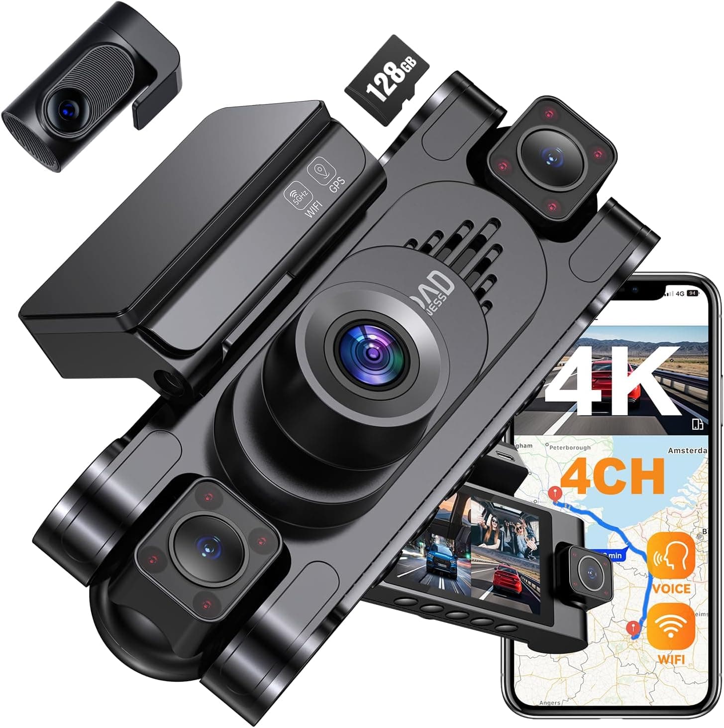 4K 360° DashCam 4-Channel with 128GB 🚗