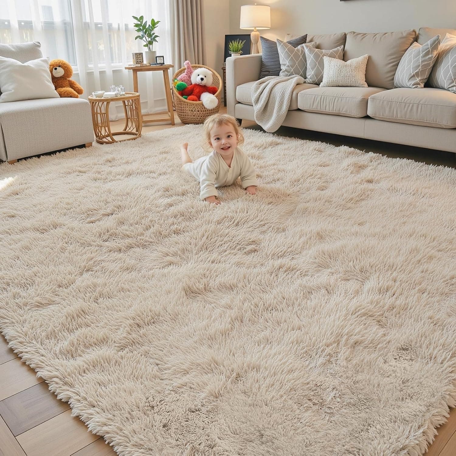 8x10 Beige Shaggy Area Rug 🛋️