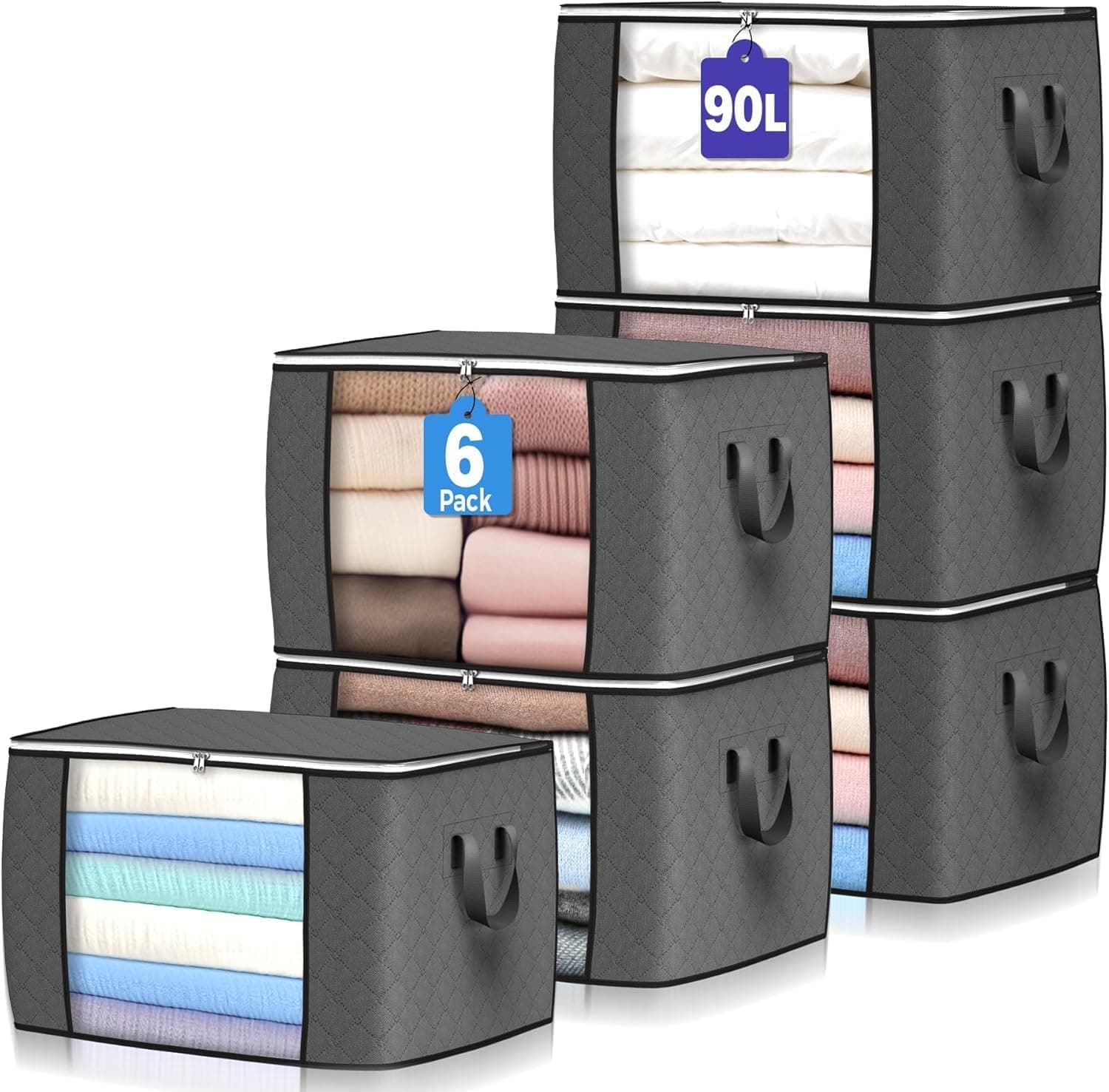 90L Storage Bins, 6-Pack Closet Organizers 📦