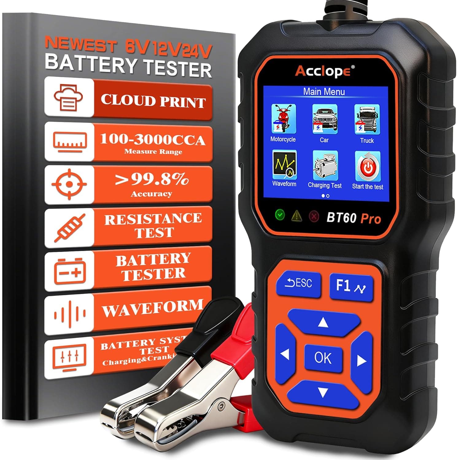 Acclope BT60 Pro Car Battery Tester 100–3000 CCA 🔋