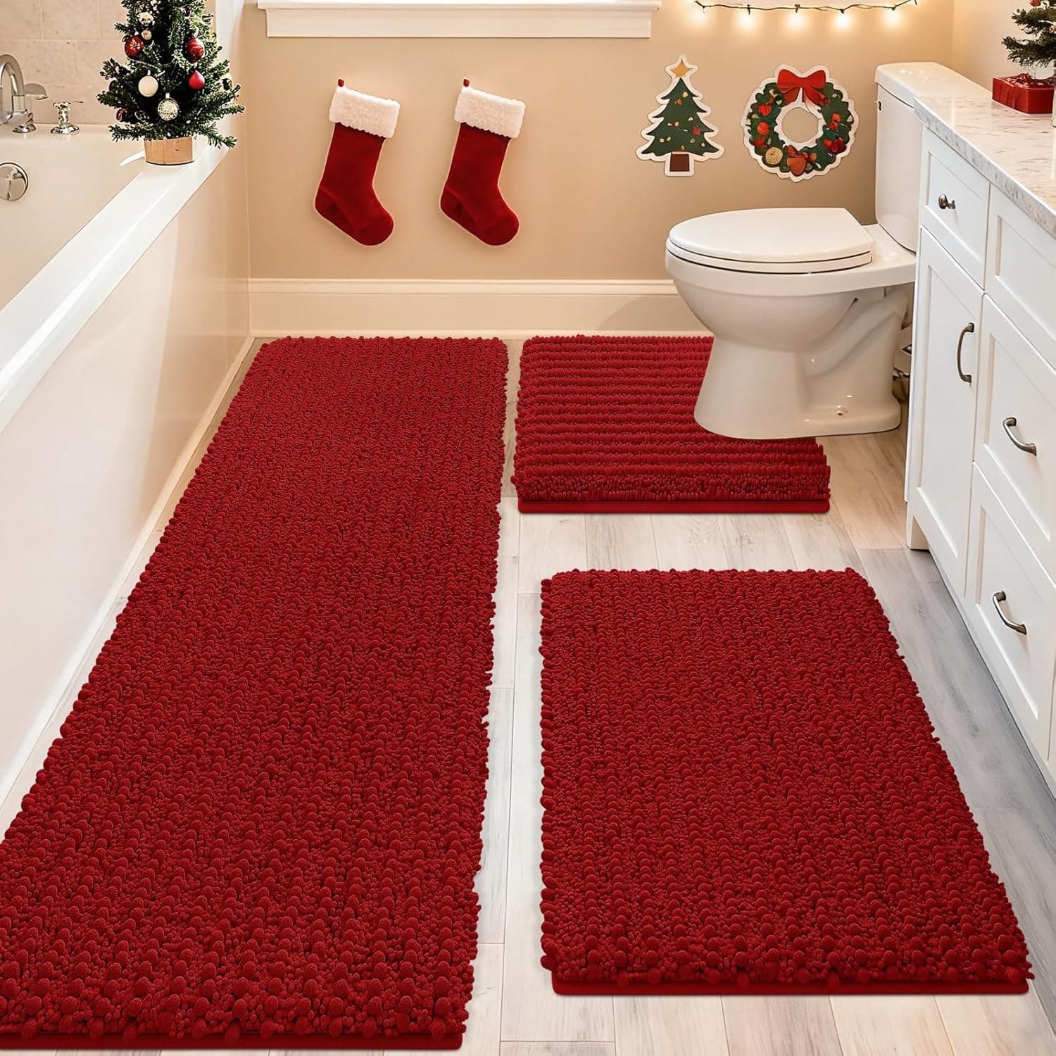 ACCUMTEK Upgrade Extra Large Red Bath Rug Set 3-piece 🛁