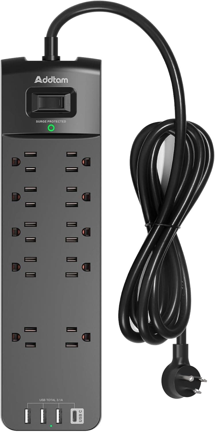 Addtam 10-Outlet Surge Protector 2700J 🔌