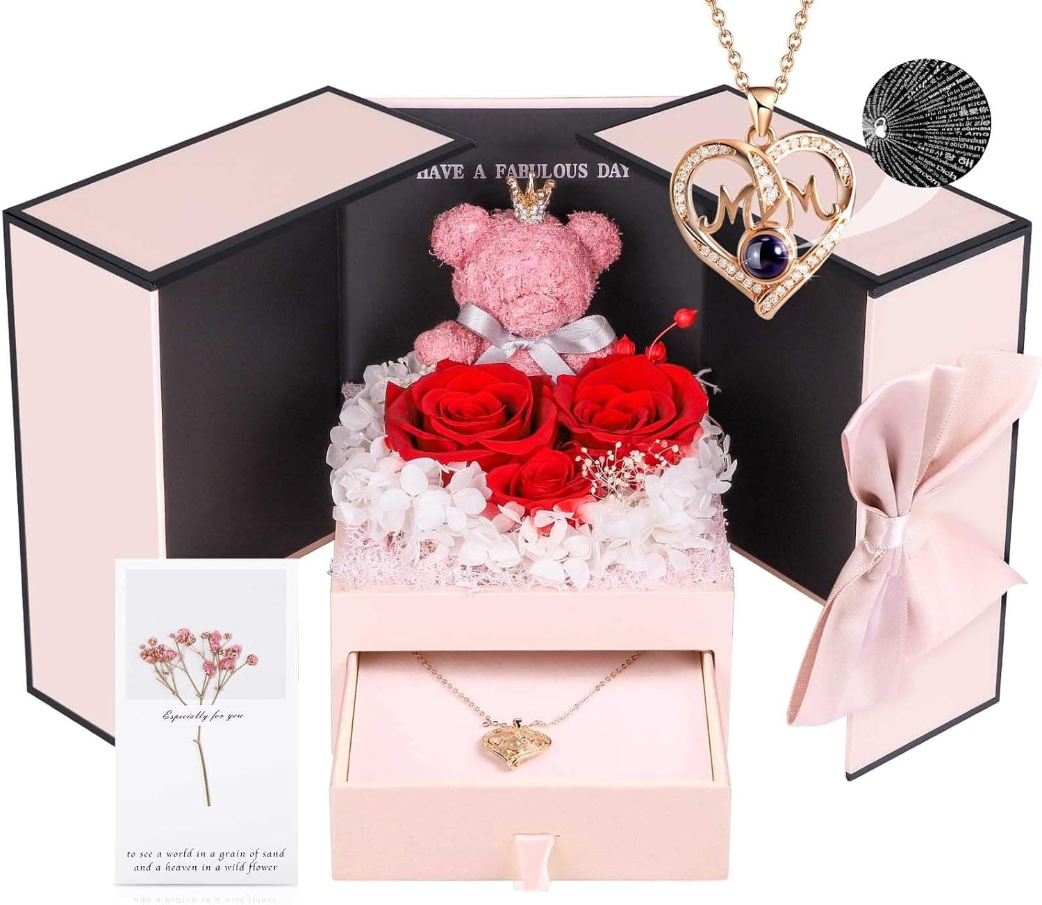 ADDWel Mom Necklace with Real Roses 100 Languages 📿