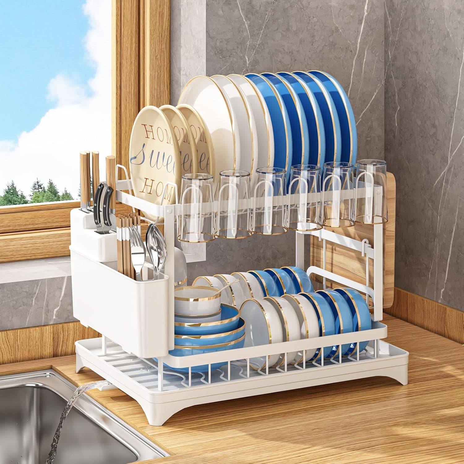 AIDERLY Dish Drying Rack 2-Tier Iron Drainer 🧼