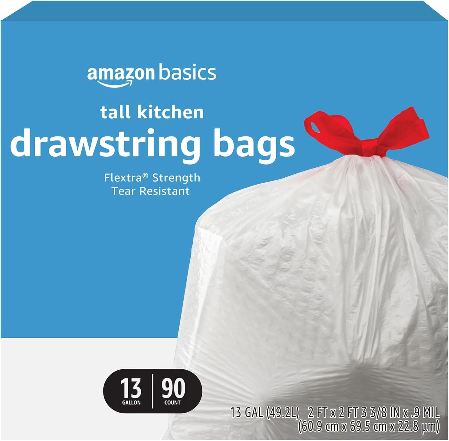 Amazon Basics Flextra 13-Gallon Kitchen Trash Bags, 90 count 🧺