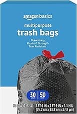 Amazon Basics Flextra 30-Gallon Trash Bags, 50 Count 📦