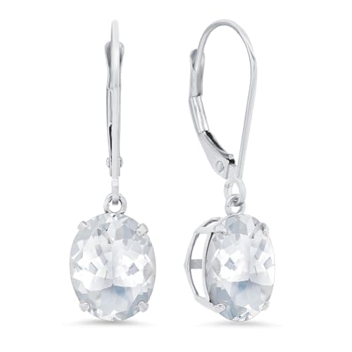 Amazon Essentials 14K White Gold Oval Gemstone Dangle Leverback Earrings 💍