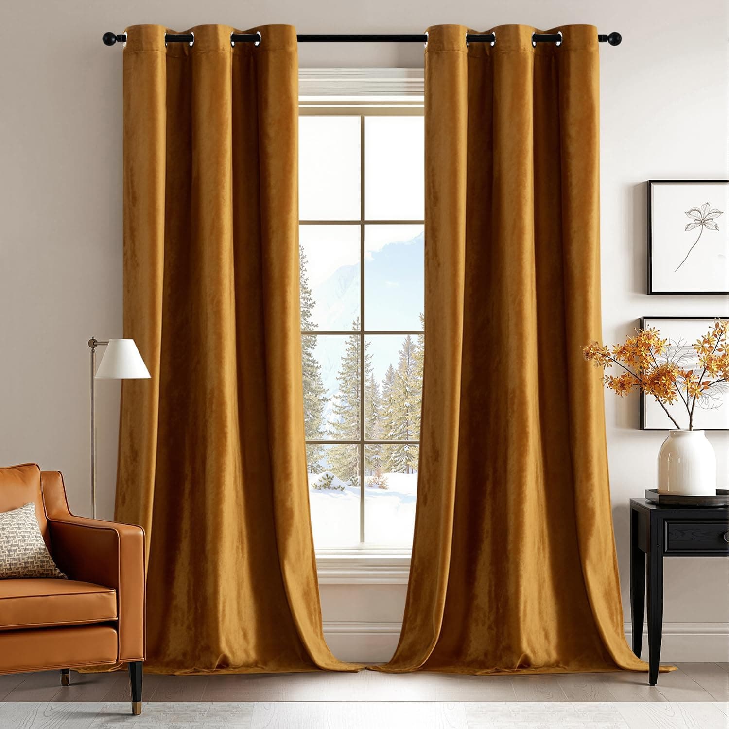 ANRODUO Golden Brown Velvet Curtains 84 in Blackout Drapes 🪟