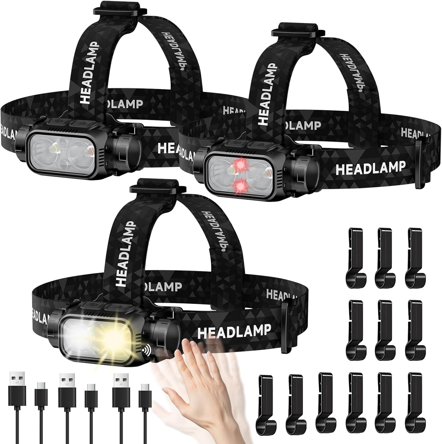 ATDOALL Rechargeable LED Headlamp 3-Pack, Motion Sensor 🎧