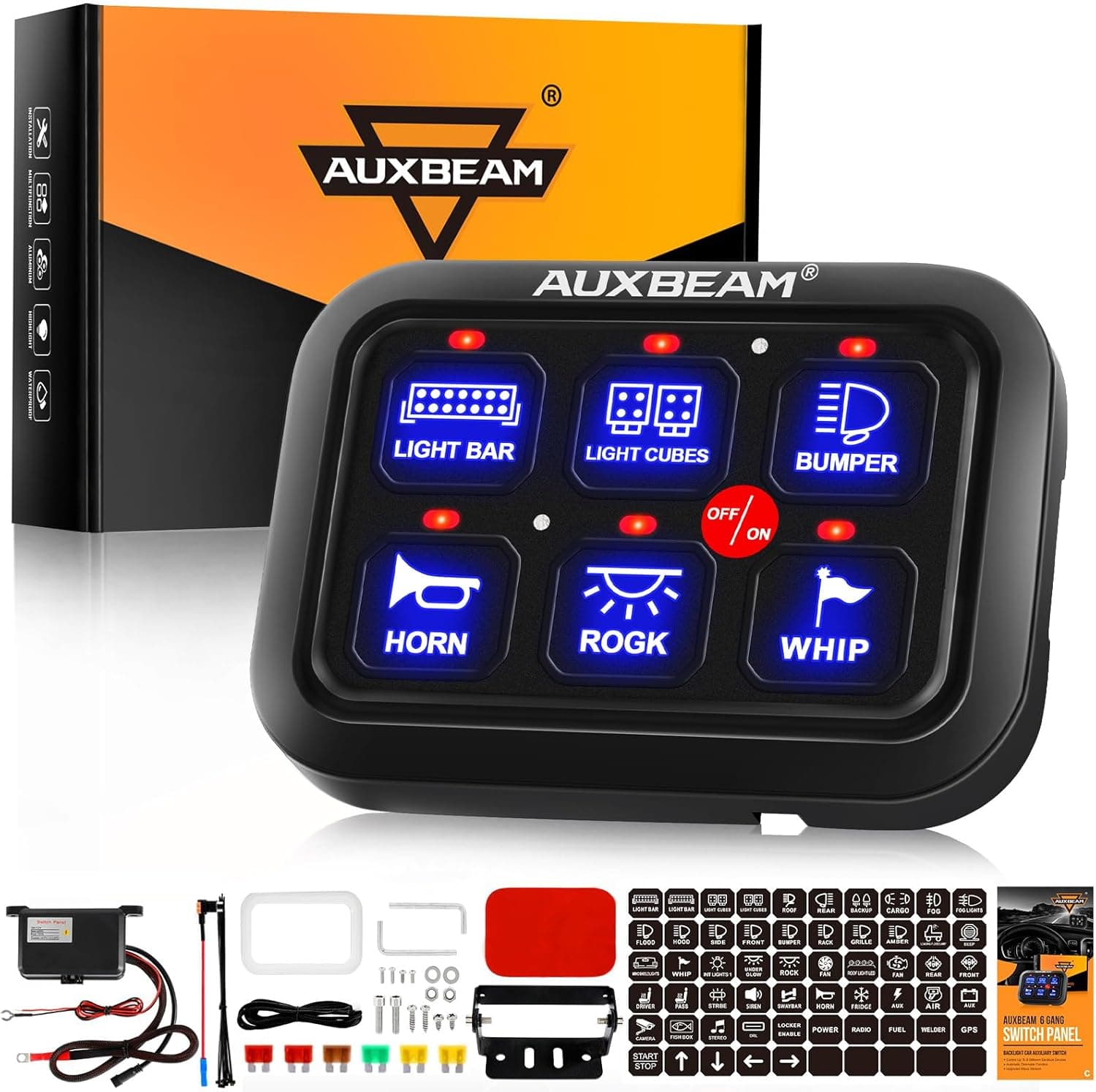 Auxbeam BC60 6-gang switch panel for vehicle 🚗
