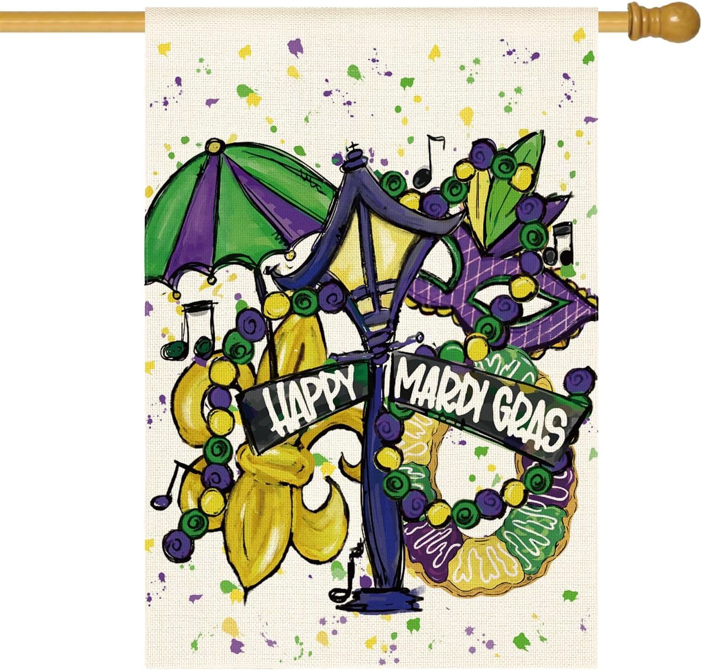 AVOIN Happy Mardi Gras Garden Flag 12x18 in. 🎉