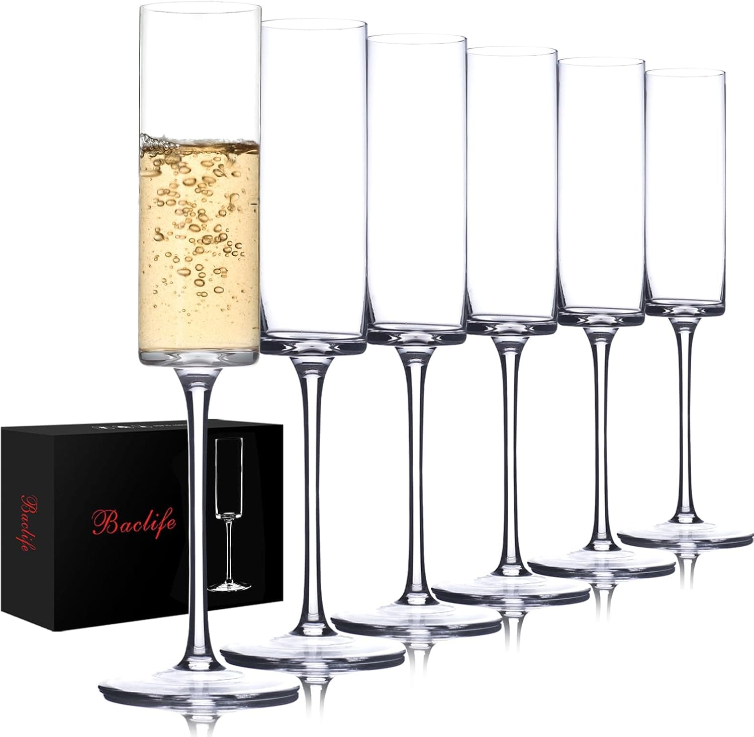 BACLIFE Crystal Champagne Flutes Set of 6 ⚡