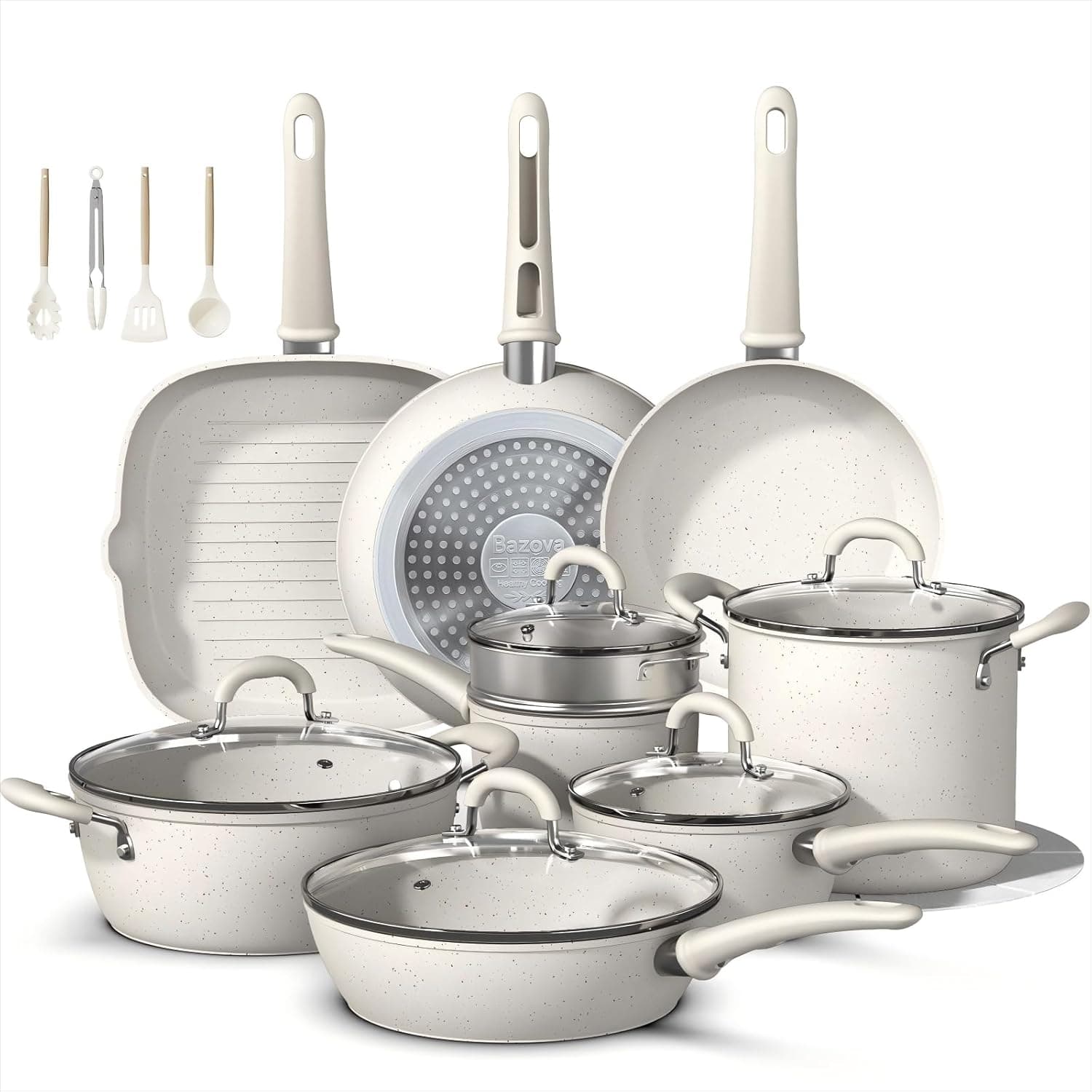 Bazova 24-Piece Ceramic Cookware Set 8QT 🍳