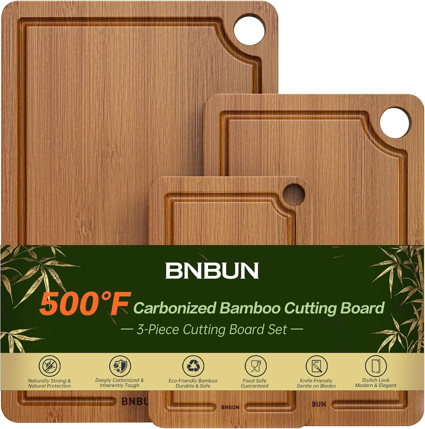 BNBUN 3-Piece Bamboo Cutting Board 🥢