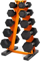 Thumbnail principal de CAP Barbell 150 lb Coated Hex Dumbbell Set with Rack 🏋️