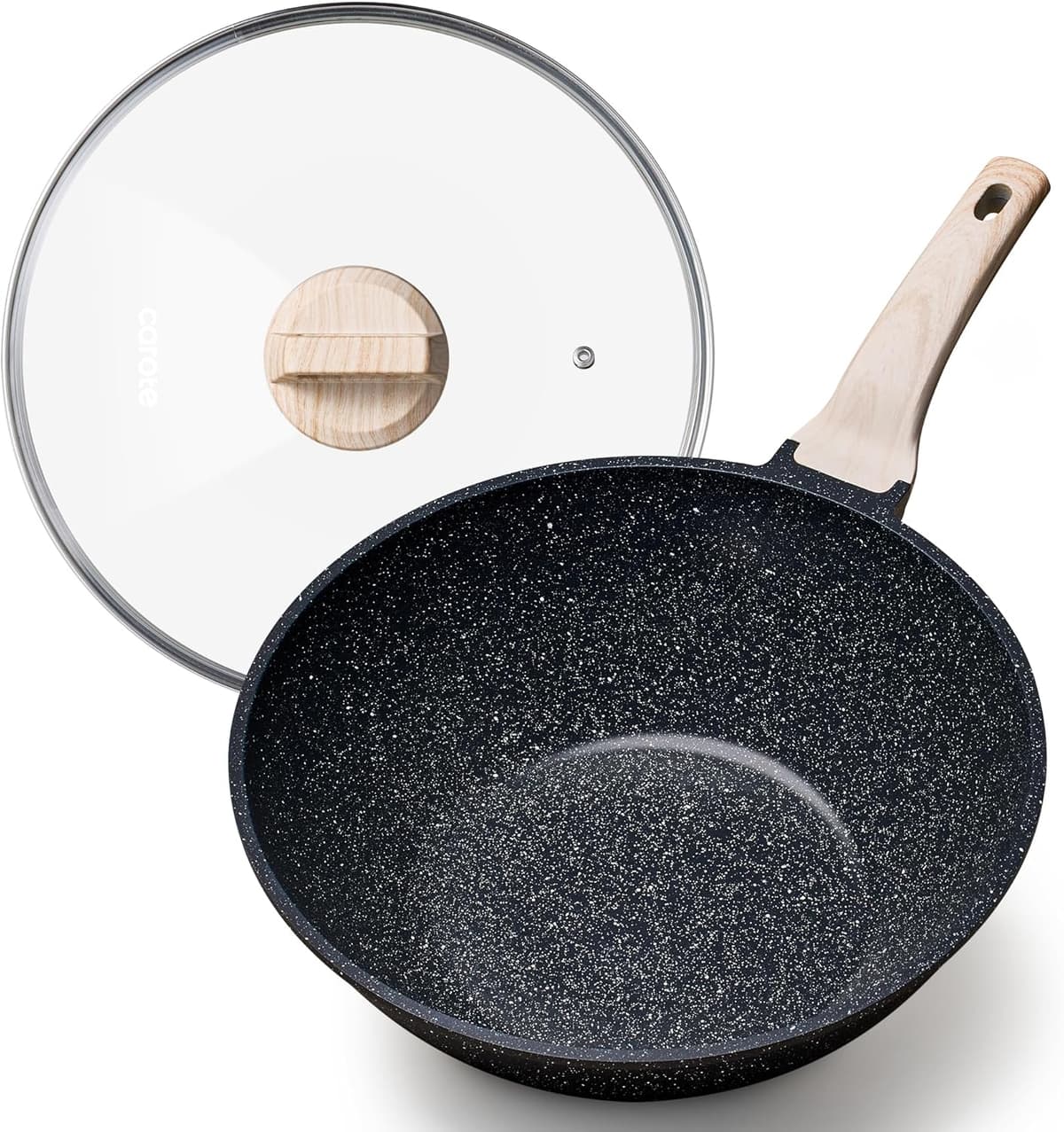 CAROTE Non Stick Wok with Lid 12''/5.3QT Woks & Stir-Fry Pan 🍳