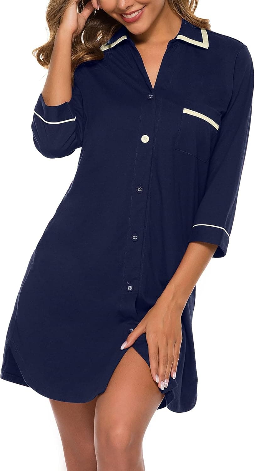 COLORFULLEAF Cotton Nightgown Button-Down S-XXL 🛏️