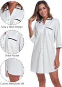 Thumbnail 4 de COLORFULLEAF Cotton Nightgown Button-Down S-XXL 🛏️