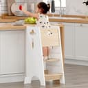 Thumbnail principal de COSYLAND Toddler Standing Tower 3-Level Wooden Kitchen Stool 🪑