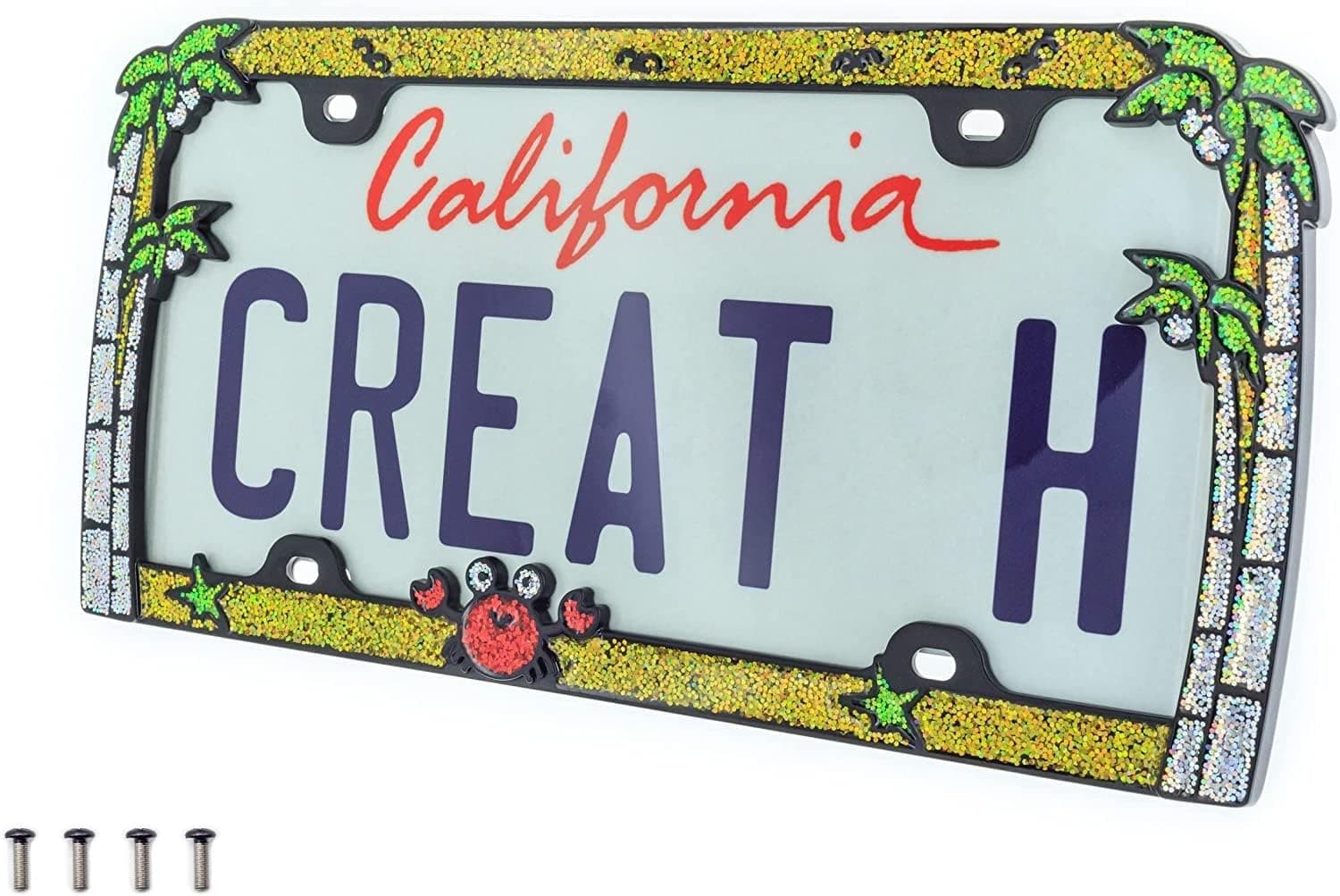 Creathome 3D Shining Palm Trees Crab License Plate Frame 🚗