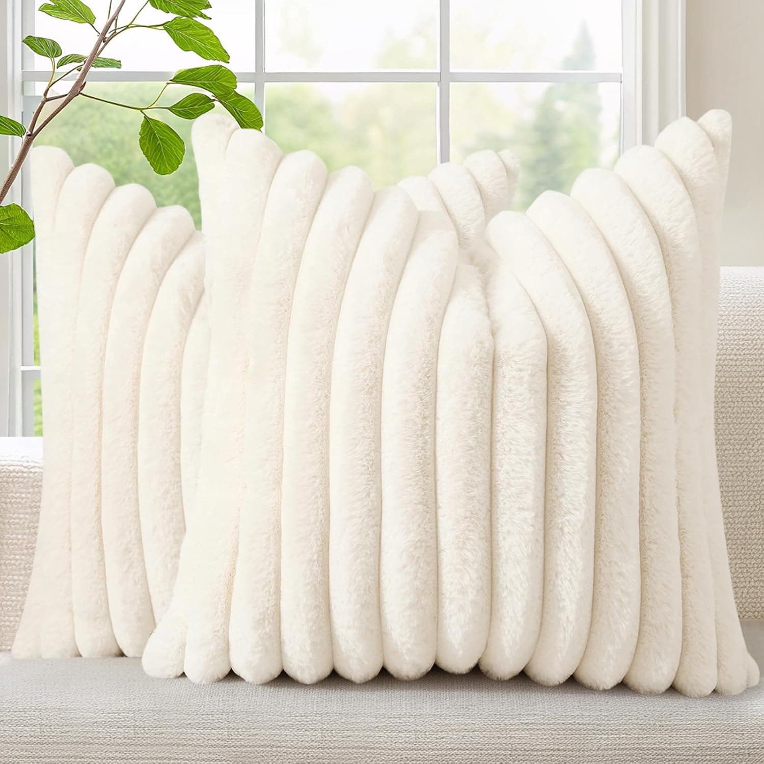 decorUhome Faux Fur Spring Throw Pillow Covers 18x18 set 🎯