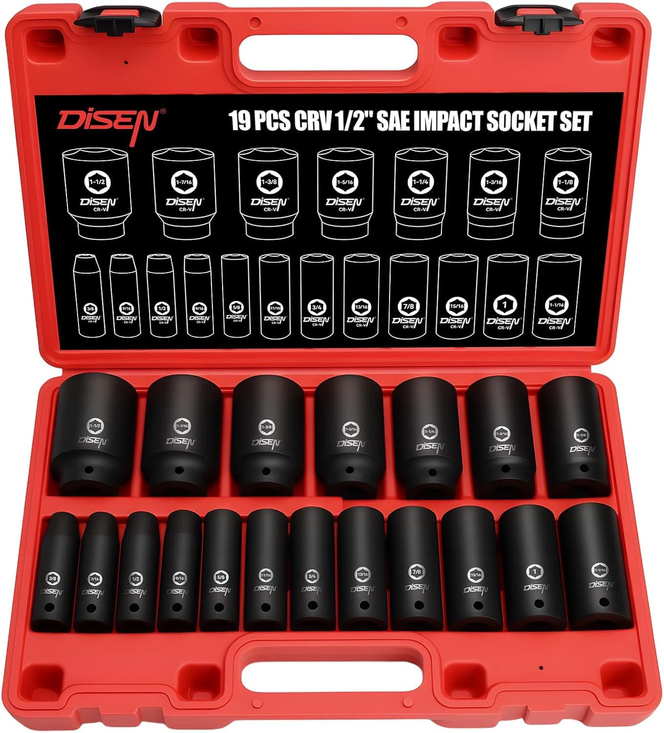 DISEN 19-Piece 1/2" SAE Impact Socket Set 🧰