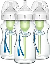 Dr. Brown's Natural Flow Anti-Colic Options+ Wide-Neck Glass Baby Bottles 9 oz/270 mL 3 Pack ⌚