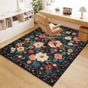 Thumbnail 4 de DUKINO 5x7 Floral Area Rug, Low Pile Black 🏠