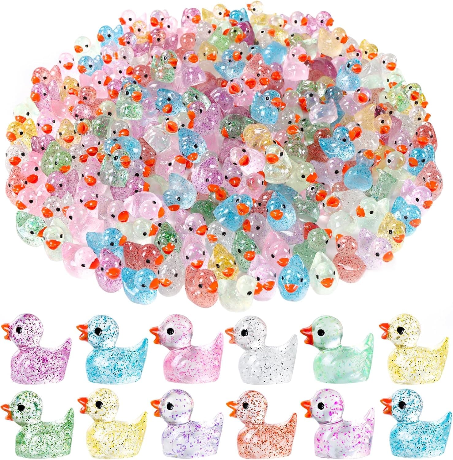 DULEFUN 100pcs Mini Glitter Ducks resin figurines 🐥