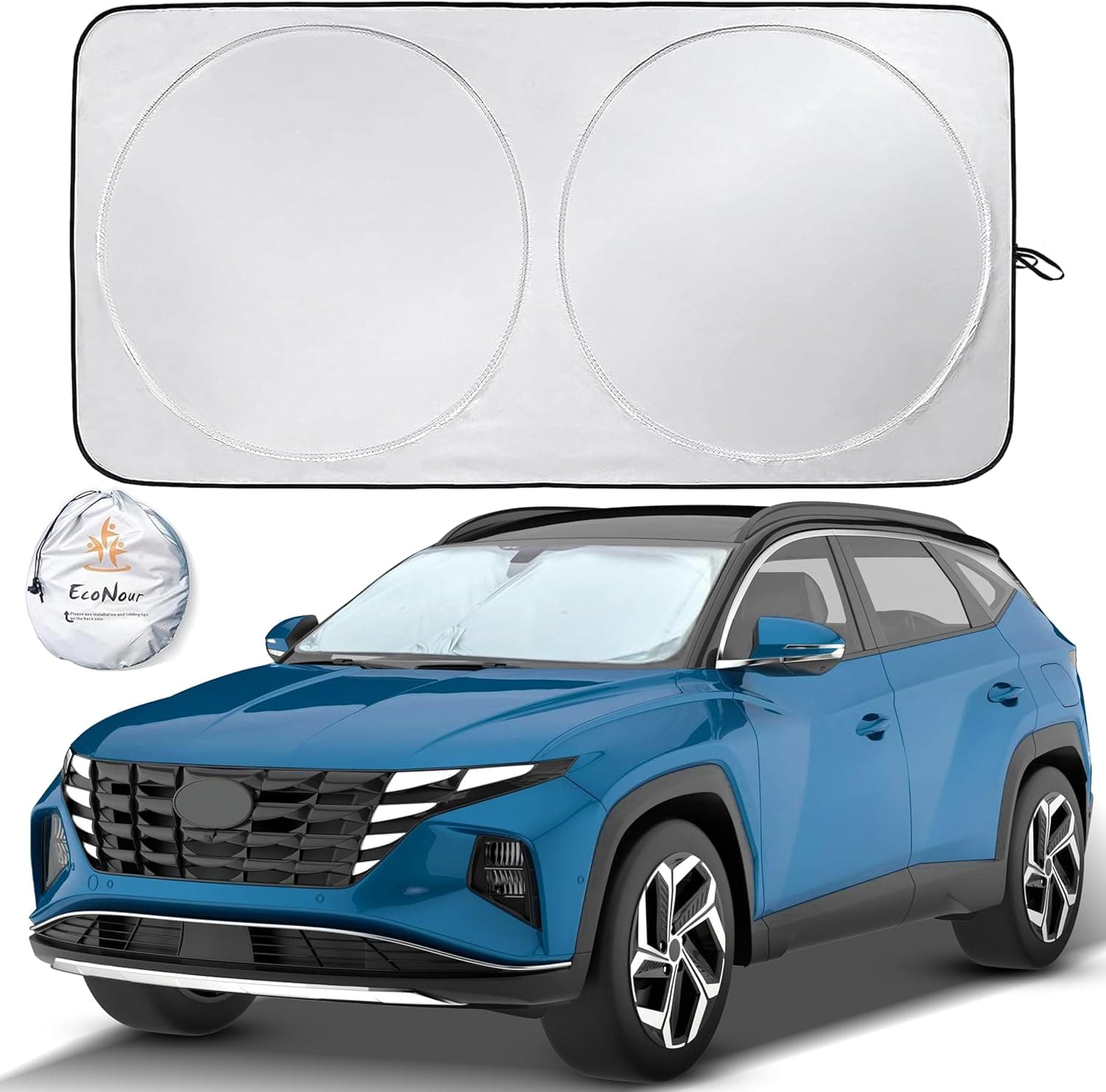 EcoNour Car Front Windshield Sun Shade 64×34 in 🧊