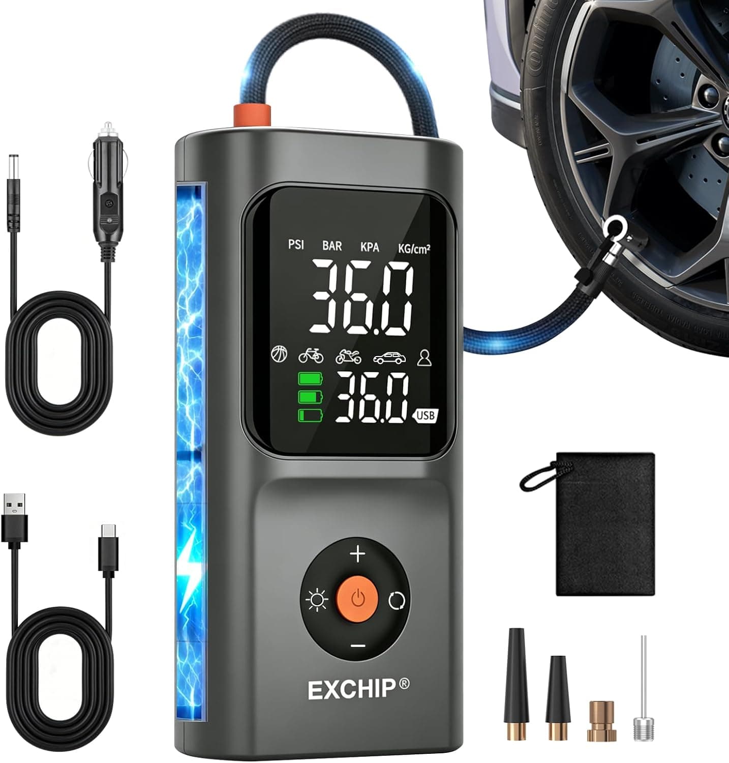 Exchip Tire Inflator Portable Air Compressor 150 PSI ⛽️