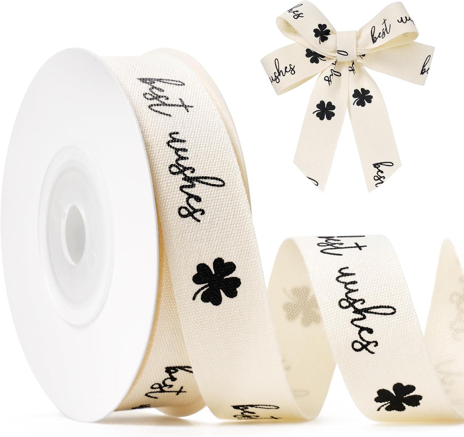 FAKILO Best Wishes Cotton Ribbon 5/8" x 10 yd 🎀